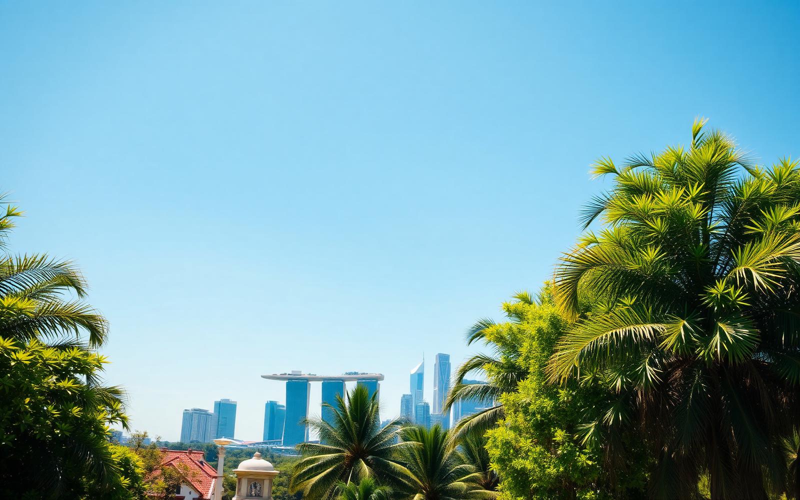 Singapore Marina Bay skyline under a bright blue sky